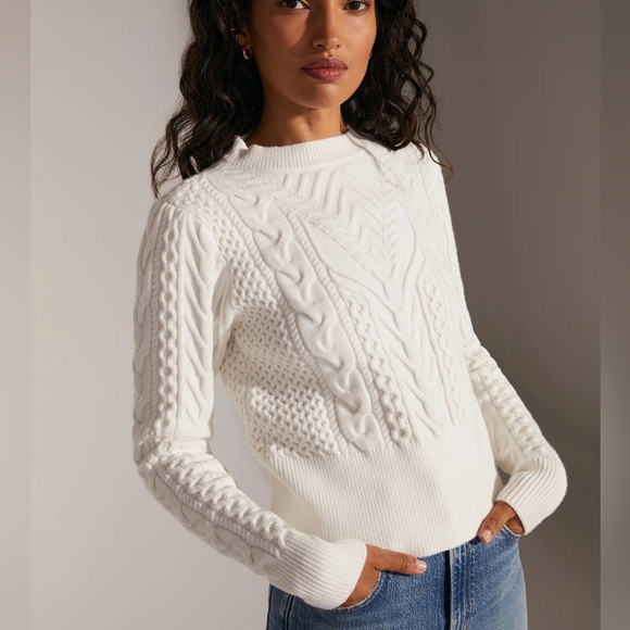 Favorite Daughter Sweaters - Favorite Daughter Esther Cable Knit Crop Crewneck Sweater Ivory Women’s Small